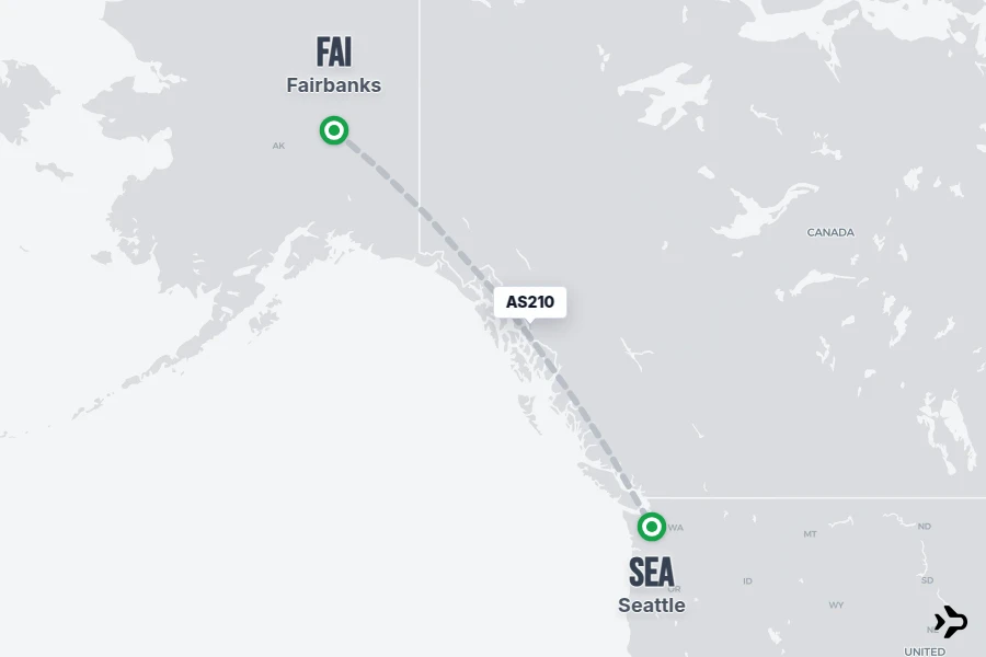 Flt Hit Racking AS210 Alaska Airlines Flight Status & Tracker | FAI - SEA