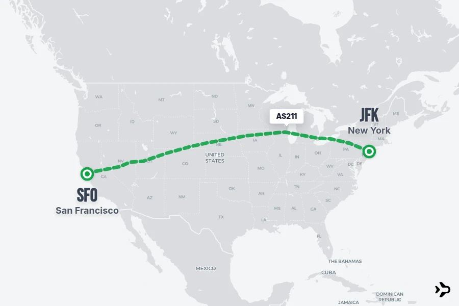 AS211 flight map from SFO to JFK