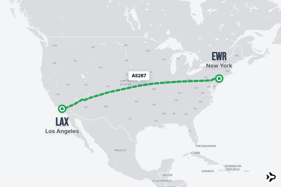AS287 flight map from EWR to LAX
