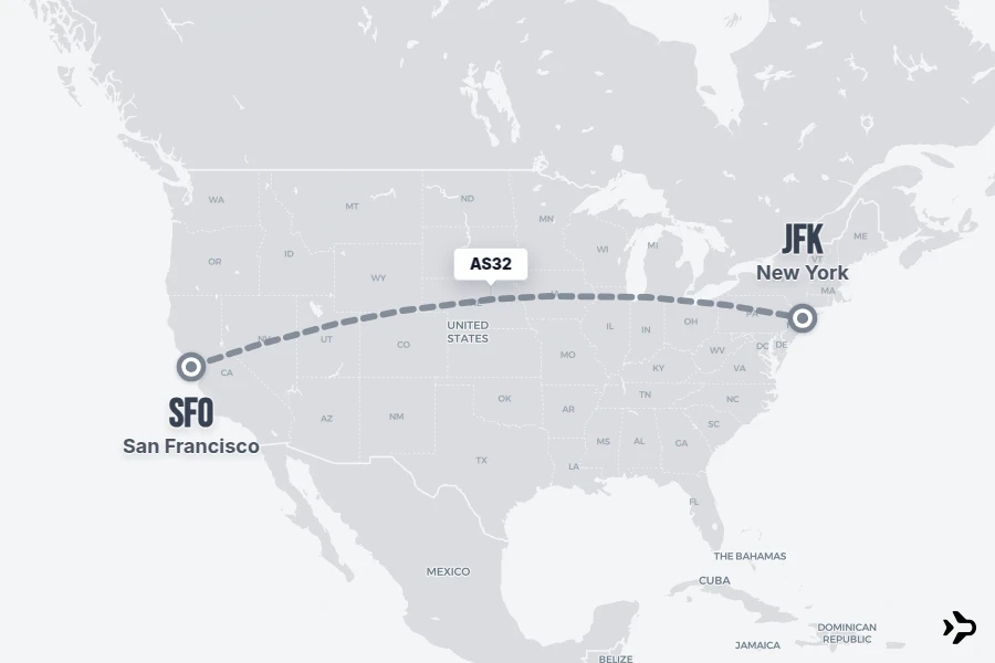 AS32 flight map from SFO to JFK