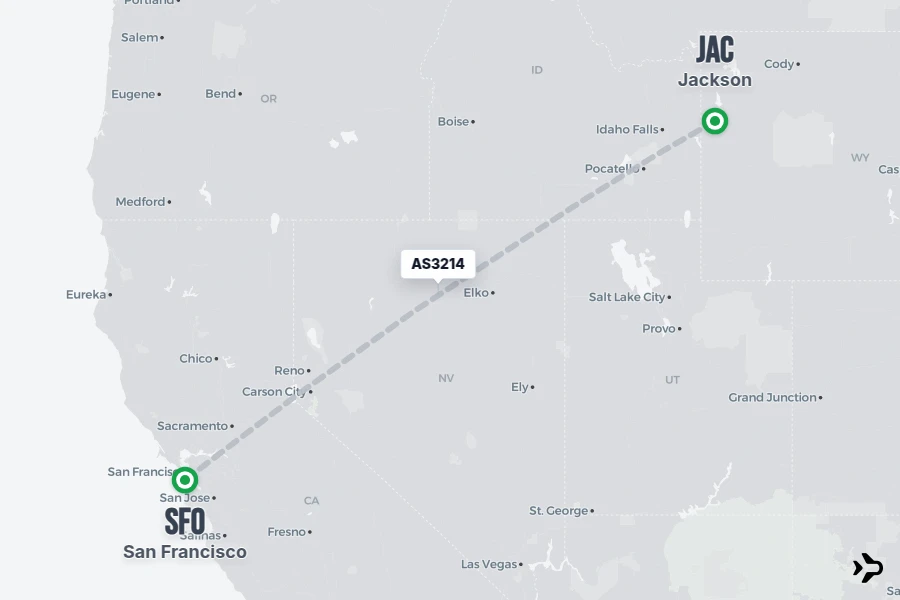 AS3214 flight map from JAC to SFO