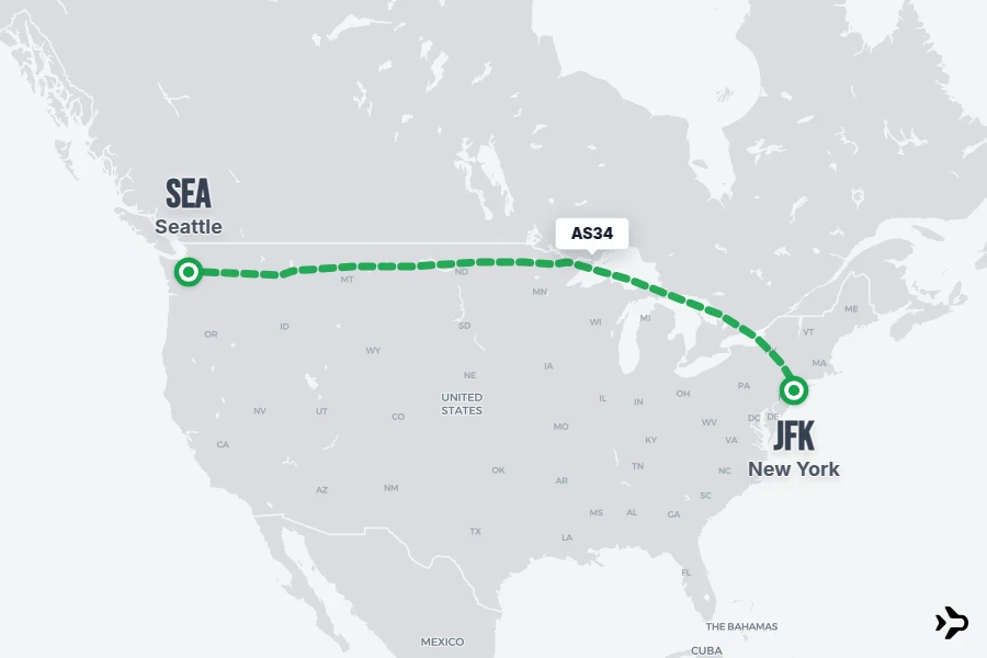 AS34 flight map from SEA to JFK