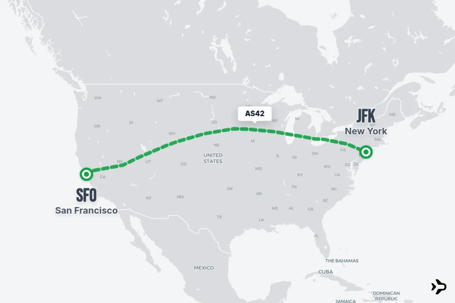 AS42 flight map from SFO to JFK