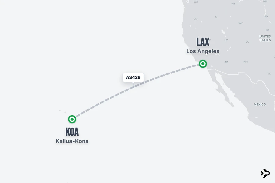 AS428 flight map from KOA to LAX