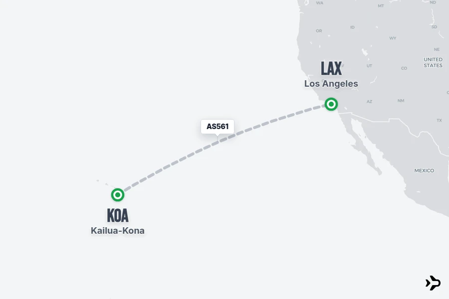 AS561 flight map from KOA to LAX