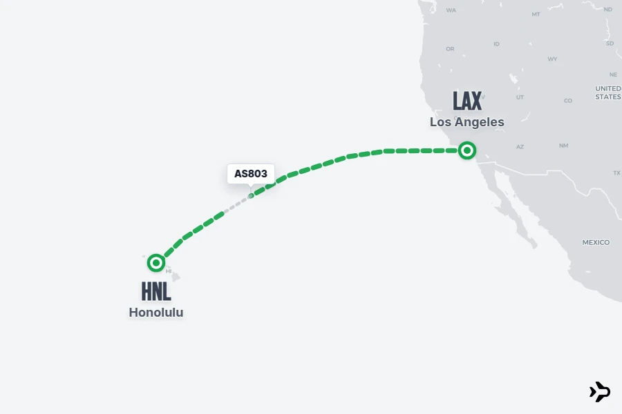 AS803 flight map from LAX to HNL