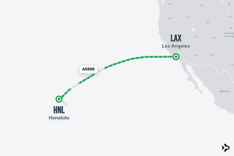 AS888 flight map from LAX to HNL