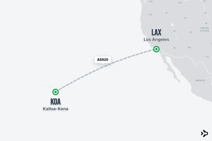 AS920 flight map from KOA to LAX