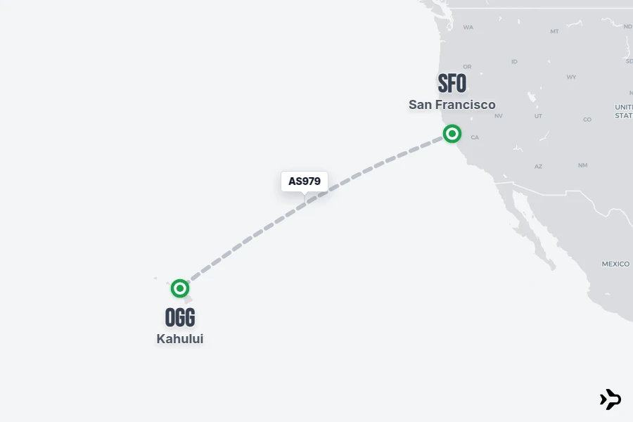 AS979 flight map from SFO to OGG