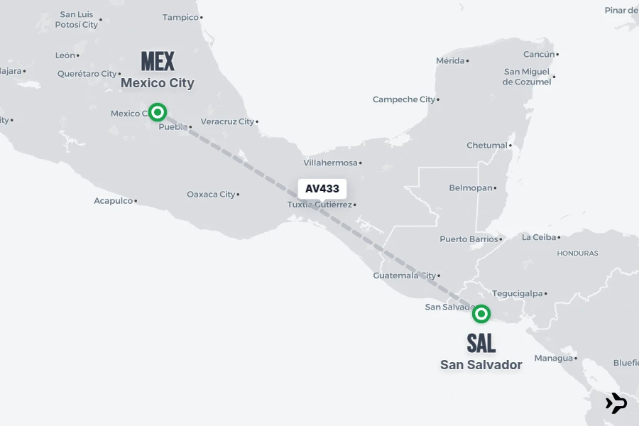 AV433 flight map from MEX to SAL