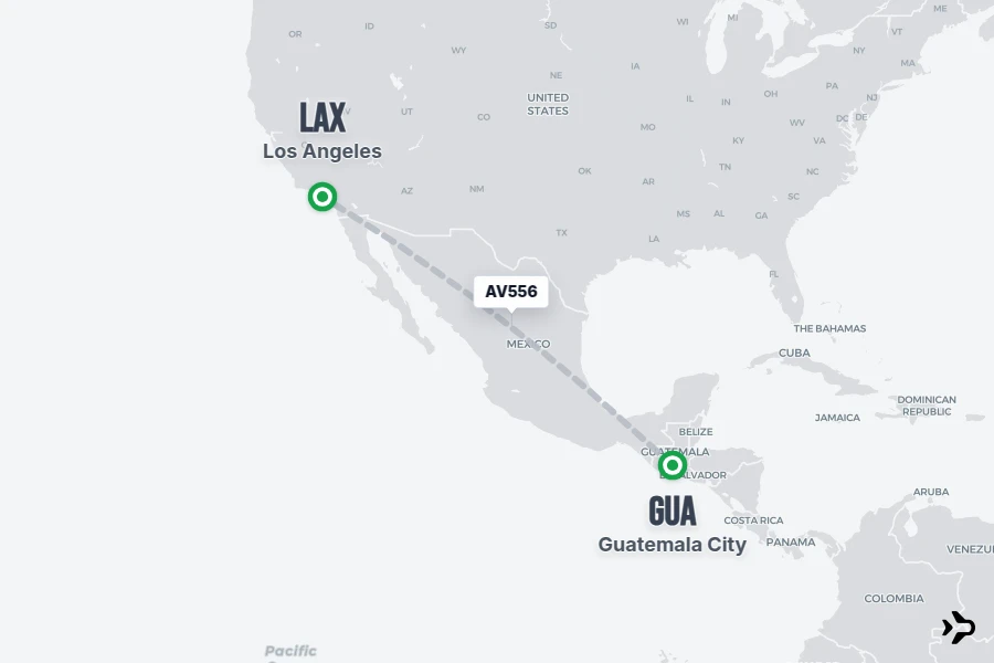 AV556 flight map from GUA to LAX