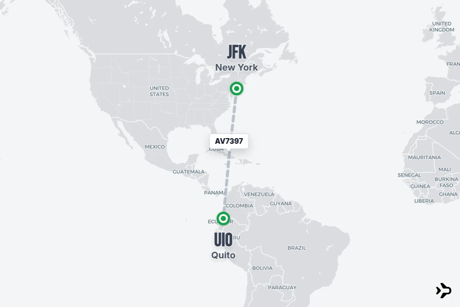 AV7397 flight map from JFK to UIO