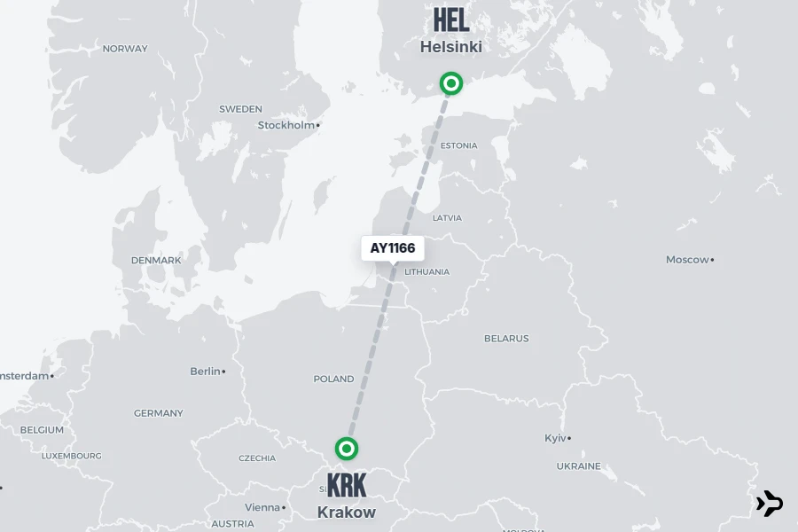 AY1166 Finnair Flight Status & Tracker | Krakow - Helsinki