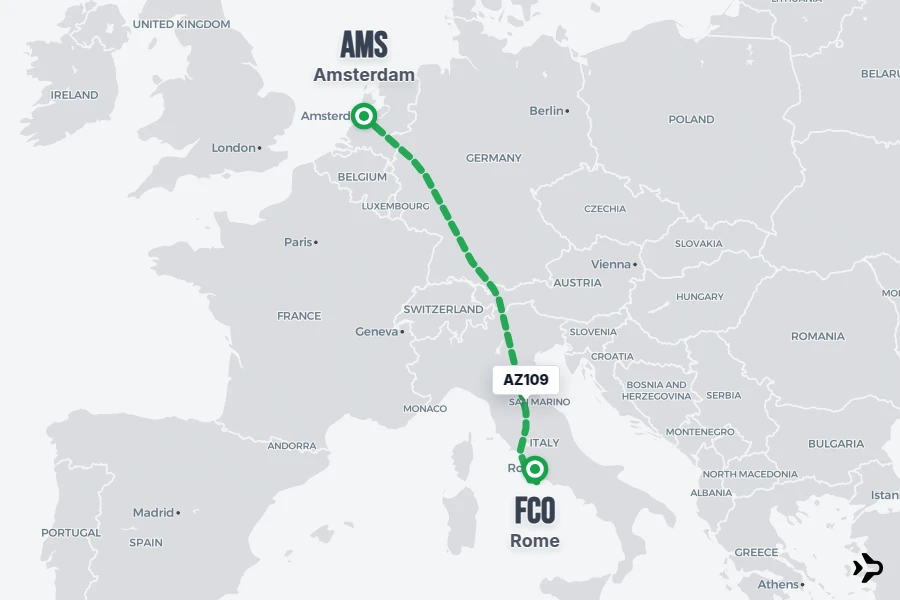 AZ109 ITA Airways Flight Status & Tracker | Amsterdam - Rome