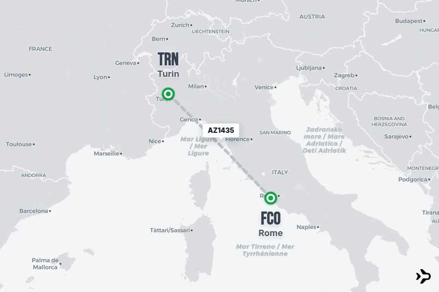 Flt Hit Racking AZ1435 ITA Airways Flight Status & Tracker | Rome - Turin