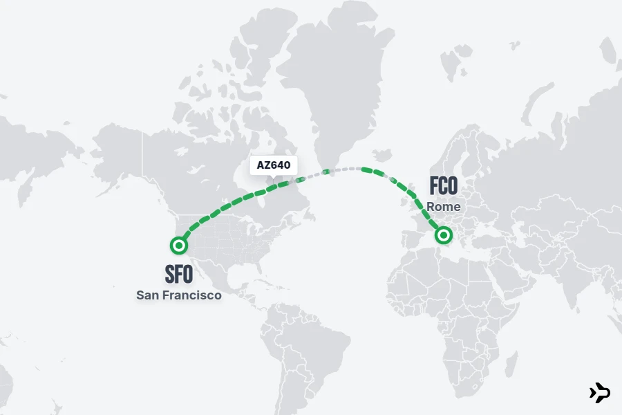 AZ640 flight map from FCO to SFO