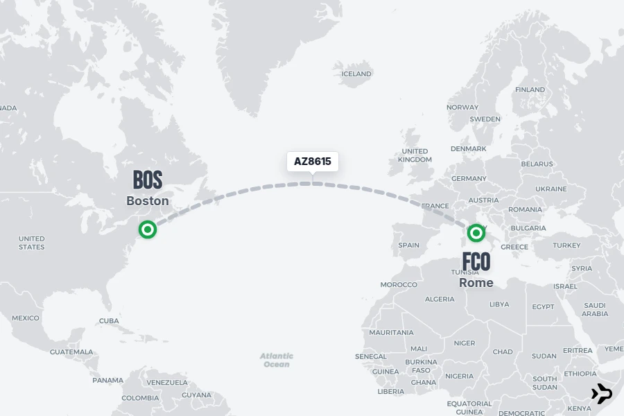 AZ8615 flight map from BOS to FCO