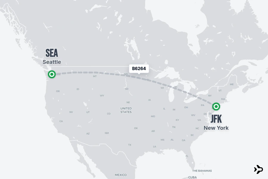 B6264 flight map from SEA to JFK