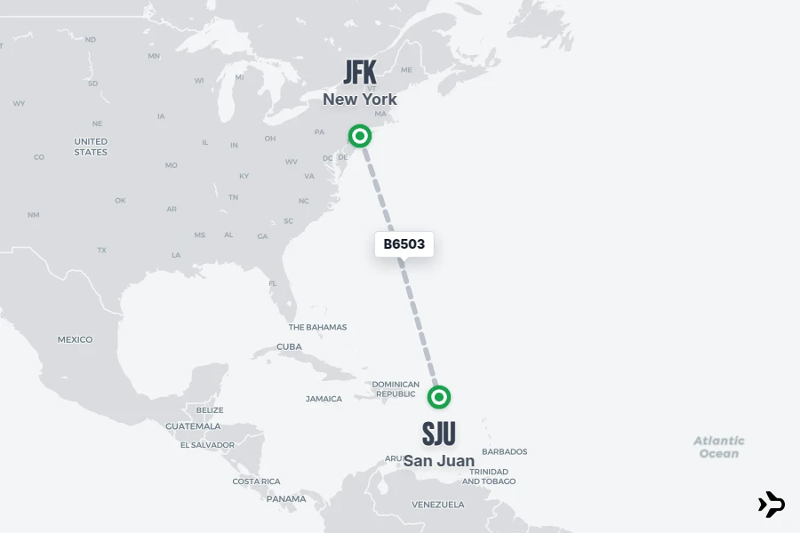 B6503 flight map from JFK to SJU