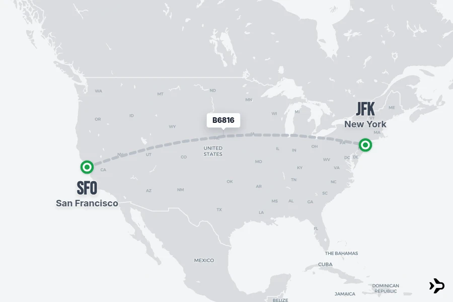 B6816 flight map from SFO to JFK