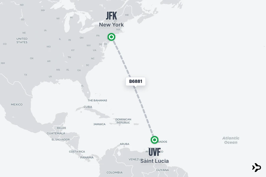 B6881 flight map from JFK to UVF