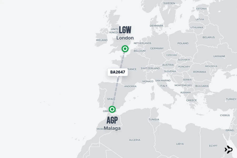 BA2647 British Airways Flight Status & Tracker | AGP - LGW