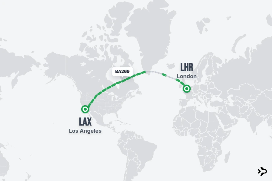 BA269 flight map from LHR to LAX