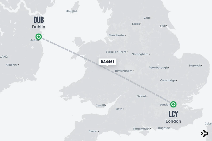 BA4461 British Airways Flight Status & Tracker | DUB - LCY