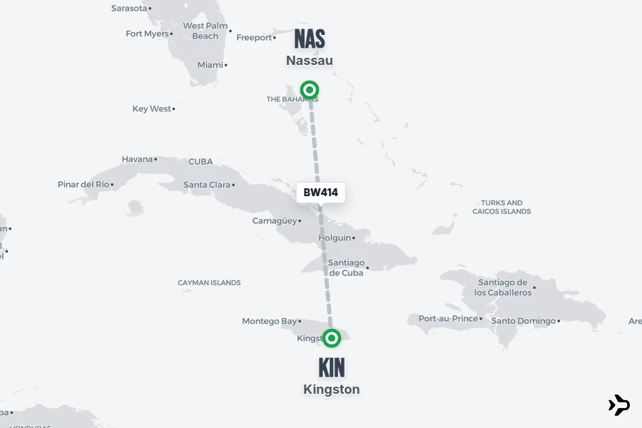 BW414 flight map from KIN to NAS