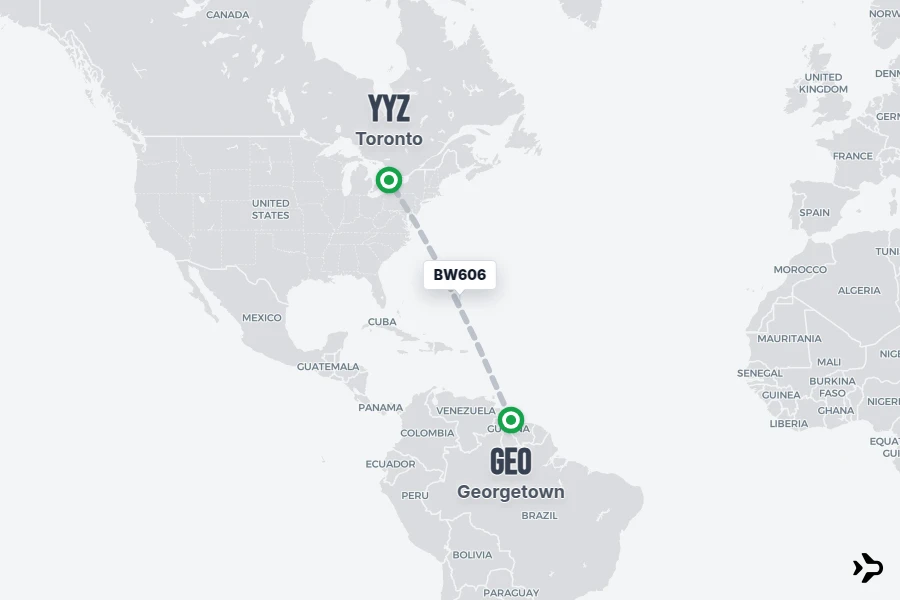 BW606 flight map from GEO to YYZ