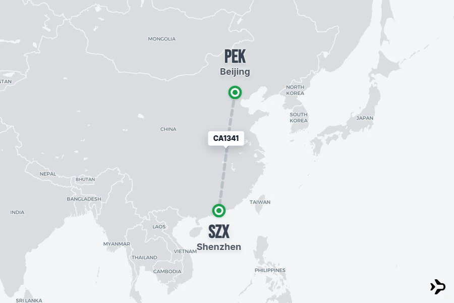 CA1341 flight map from PEK to SZX