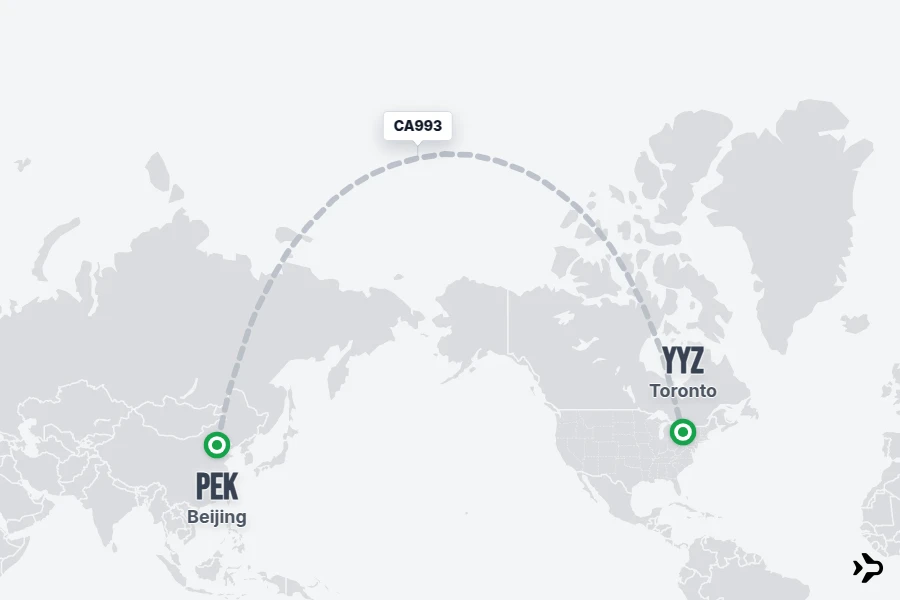 CA993 flight map from PEK to YYZ