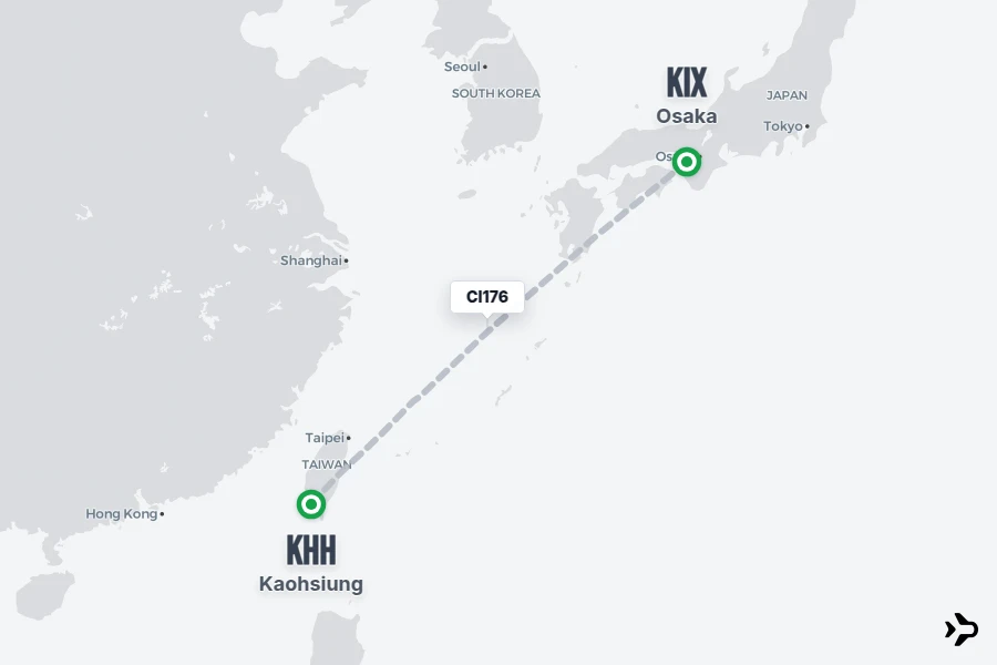 CI176 flight map from KHH to KIX