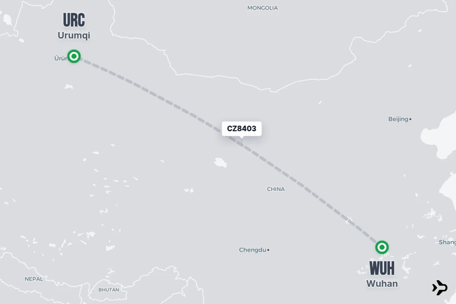 CZ8403 flight map from WUH to URC