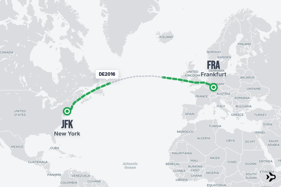 DE2016 flight map from FRA to JFK