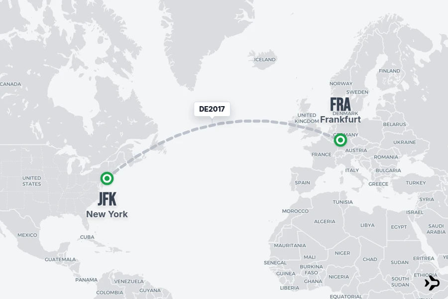 DE2017 flight map from JFK to FRA