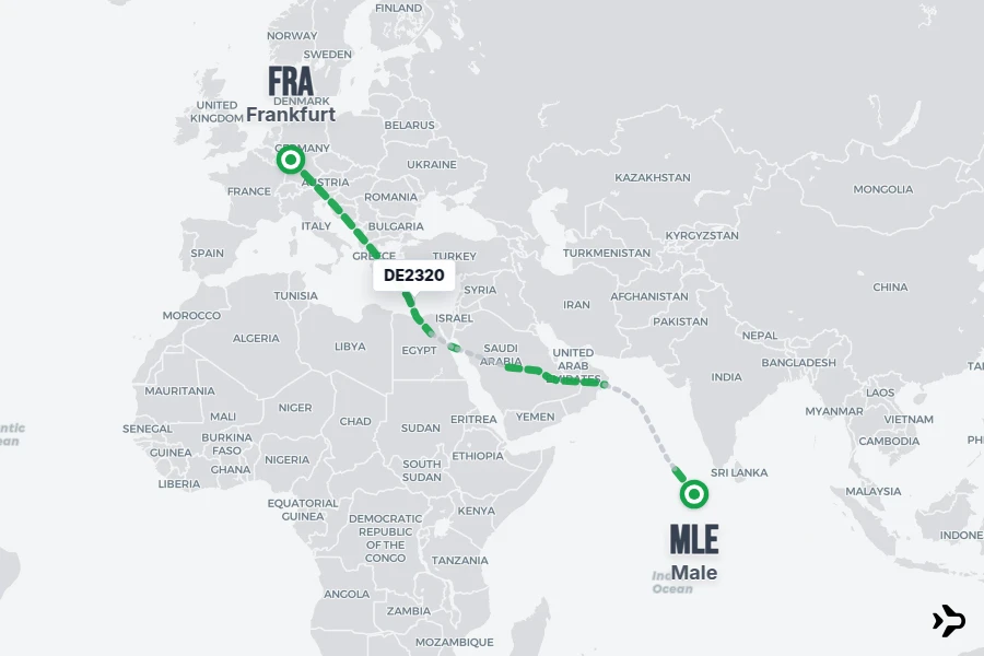 DE2320 flight map from FRA to MLE