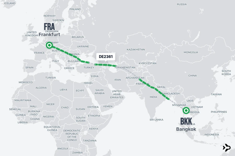 DE2361 flight map from BKK to FRA