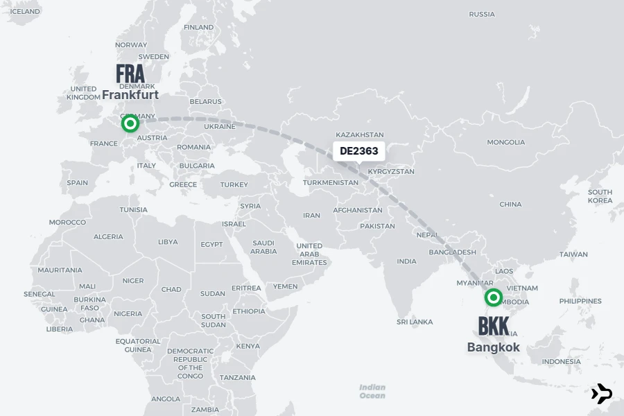 DE2363 flight map from BKK to FRA