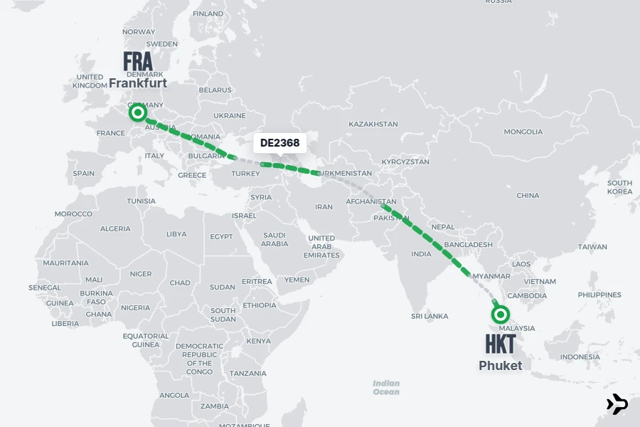 DE2368 flight map from FRA to HKT