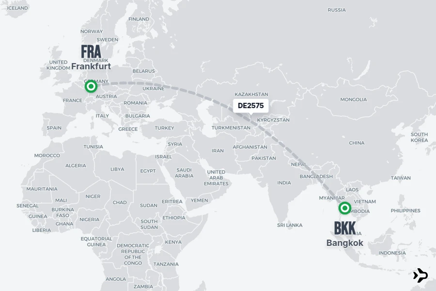 DE2575 flight map from BKK to FRA