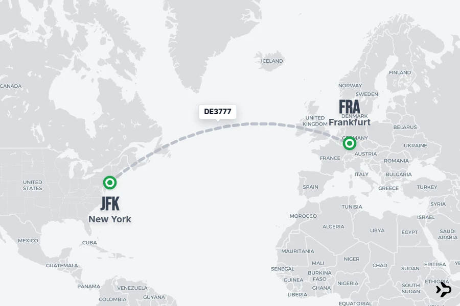 DE3777 flight map from JFK to FRA