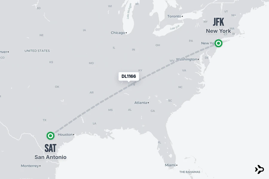 DL1166 Delta Flight Status & Tracker | JFK - SAT