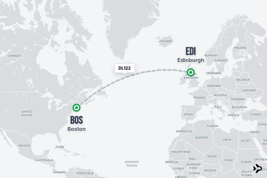 DL122 flight map from BOS to EDI
