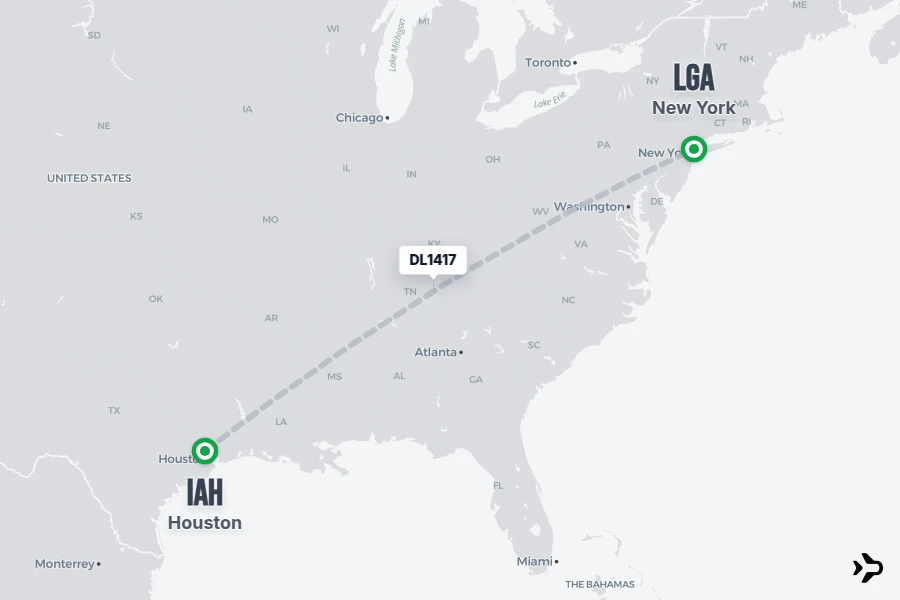DL1417 flight map from IAH to LGA