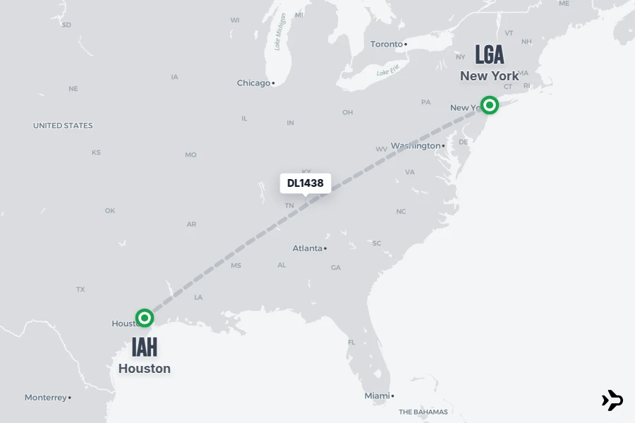 DL1438 flight map from IAH to LGA