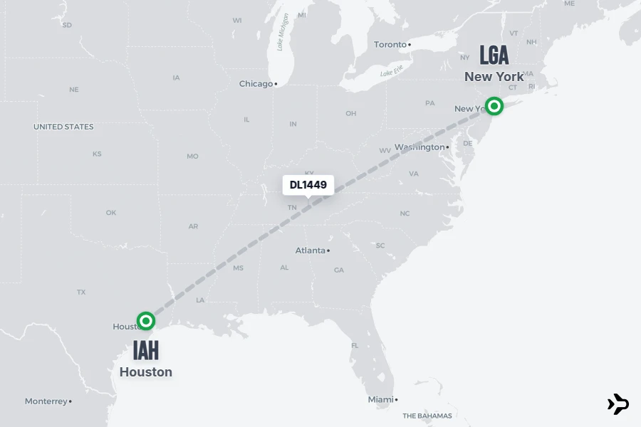 DL1449 flight map from IAH to LGA