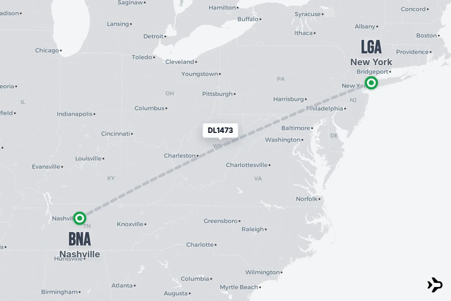 Map 1473 DL1473 Delta Flight Status & Tracker | Nashville - New York