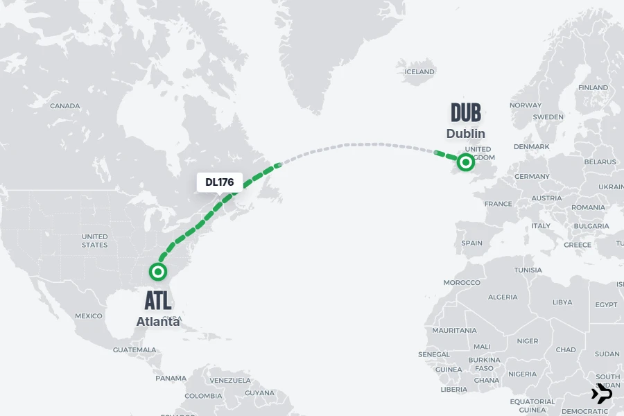 DL176 flight map from ATL to DUB