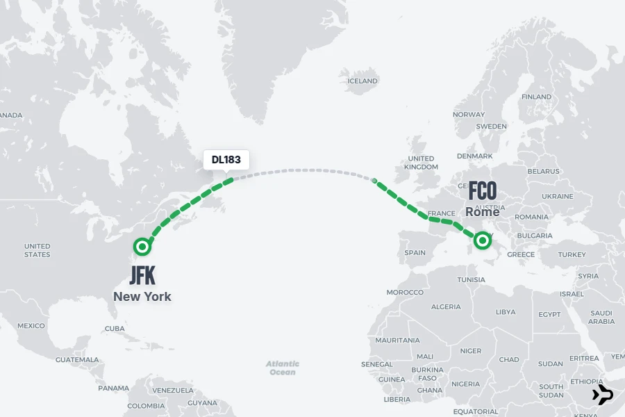 DL183 flight map from FCO to JFK